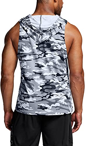 Tsla Men's Muscle Tank Tops, Dry Fit Sleeveless Hoodie Workout Shirts, Cut Off Athletic Gym Shirt, Hoodie Camo Black/Camo Grey, X-Large #TOP2