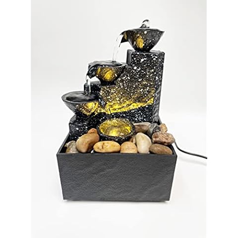 Tabletop Fountain, Desktop USB Small Water Fountains with Irregular Stones and Decorative LED Lights Cover
