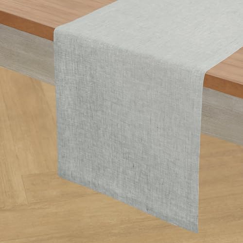 Solino Home 100% Pure Linen Table Runner Chambray Grey, Athena 14 x 72 in