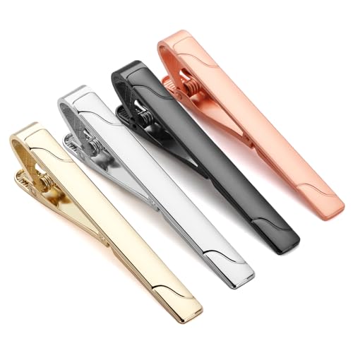 Tie Clips for Men, 4 Pack Tie Clip Set with Elegant Gift Box. Matte & Shiny Tie Clip Tie Pin Tie Bar Tie Tacks Tie Clips Set Tie Bars for Men