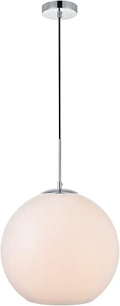 Baxter 13.4 Inch 1-Light Pendant with Frosted White Glass in Chrome &amp; Frosted White