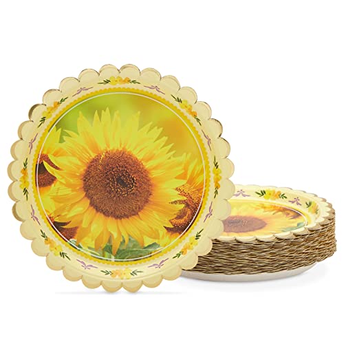 48 Pack Yellow Sunflower Paper Plates for Birthday Party Decorations Flower Baby Shower Supplies 9 in