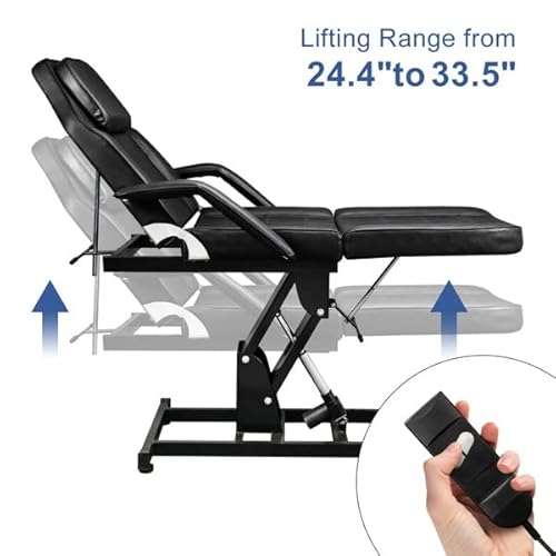 72in Massage Table 3-Section Spa Beauty Salon Tattoo Massage Bed with Motorized Reclinable Height Power Lift & Stool Black - Image 8