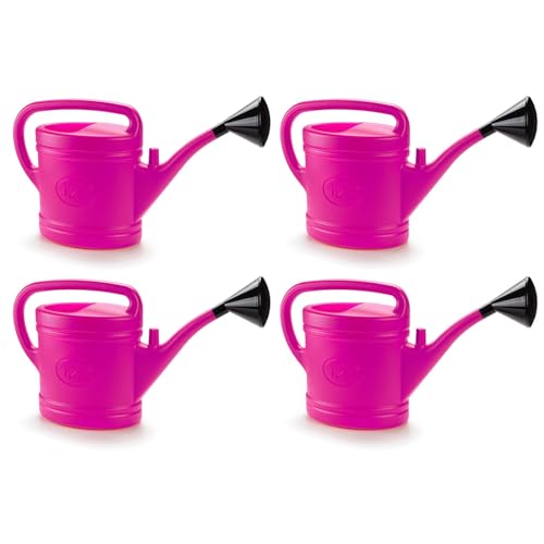 Tradineur Lot de 4 arrosoirs en plastique, capacité 12 litres, ustensiles de jardinage, arrosage, maison, balcon, terrasse, patio, couleur fuchsia