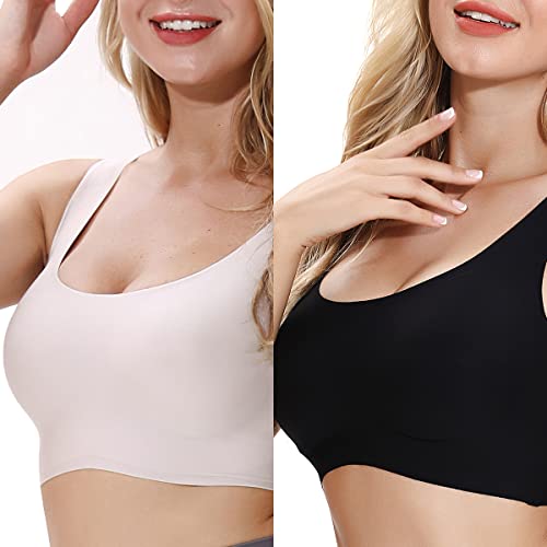 SANQIANG Wireless Bra for Women 2 Pack Comfortable Sleep Bra Lightly Seamless Design Low-Impact Sports Bra with Removable Pads