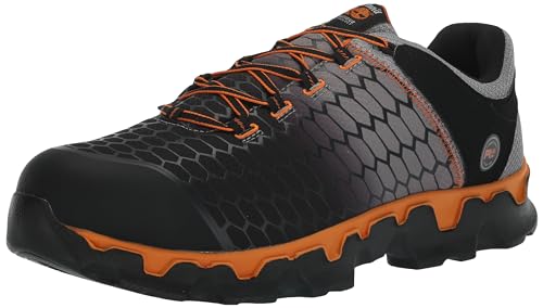 Timberland PRO Men's Powertrain Sport Alloy Safety Toe Static Dissipative Industrial Athletic Work Shoe, Black/Grey/Orange-2024 New, 11 M