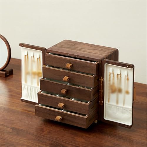 Boîte à bijoux grande capacité en bois de noyer moderne avec tiroirs de rangement modulables - 5