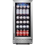 Phiestina 15 Inch Beverage Cooler Refrigerator - 96 Can Built-in or Free Standing Beverage Fridge with Glass Door for Soda Beer or Wine - Compact Drink Fridge For Home Bar or Office
