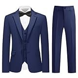 Lamgool Boys Suit Kids Tuxedo Formal Set Size 8 Slim Fit 4 Pieces with Navy Blue Jacket Shirt Pant Vest for Sneaker Ball Prom Wedding