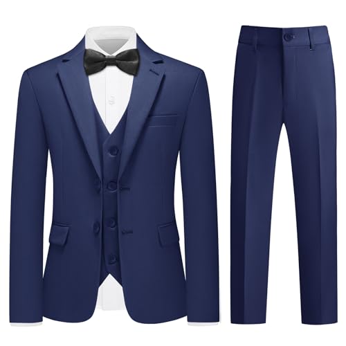 Lamgool - Lamgool Boys Suit Kids Tuxedo Formal Set Size 12 Slim Fit 4 Pieces with Navy Blue Jacket Shirt Pant Vest for Sneaker Ball Prom Wedding