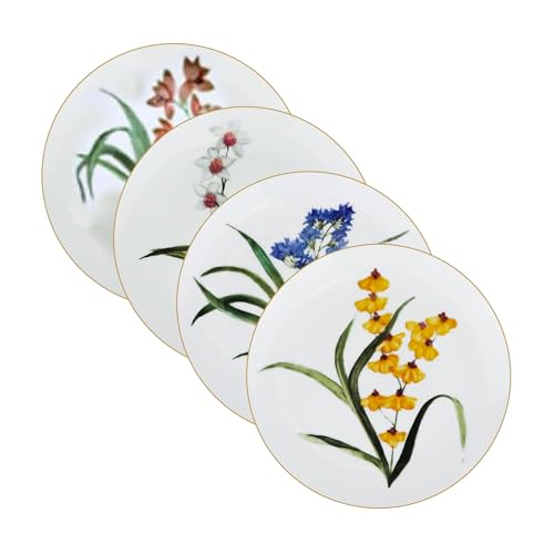 Gusto-Buono-75-Floral-Porcelain-Salad-Plates-Set-of-4--Assorted-Flower-Designs-with-Gold-Border-Durable-Handwashable-Dessert-Plates-for-Indoor-Outdoor-Dining-Parties-Gifts Gusto Buono 75 Floral Porcelain Salad Plates Set of 4–Assorted Flower Designs with Gold Border Durable Handwashable Dessert Plates for Indoor Outdoor Dining Parties Gifts