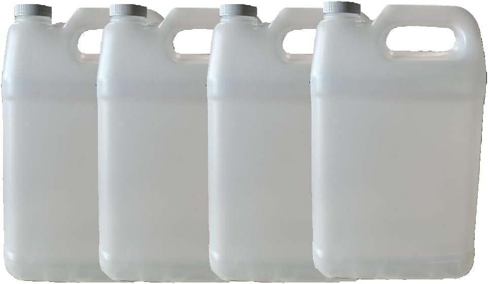 4 Pack 1 Gallon Clear Plastic Jugs with Lids, Square Storage Containers with Handle, HDPE Bottles for Water, Liquids