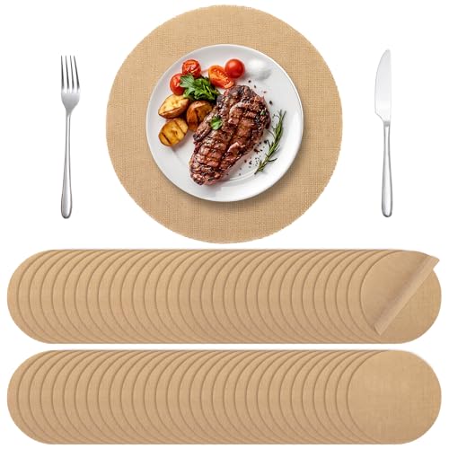 Aneco 100 Pieces Round Burlap Placemats 11.8 Inch Reusable Brown Table Mats Heat Resistant Natural Jute Fibers Placemats Burlap Circle Rustic Table Decorations for Dinner Holiday Farmhouse Decor