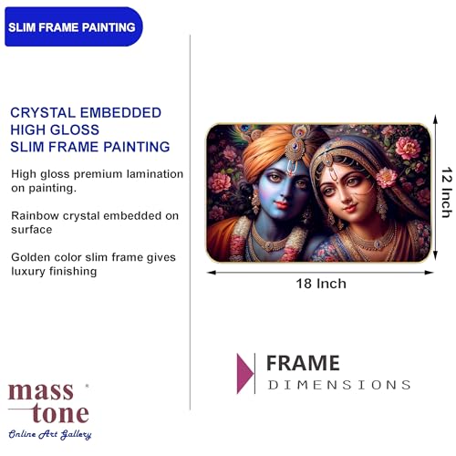 Image of Masstone Radha Krishna Crystal Embedded High Gloss Wall Painting, Golden Slim Frame, 45x30 Cm Wall Art for Living Room, Bedroom, Office & Home Decor (HG10)