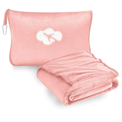 Image of Fleece Blanket 40 inchx65 inch for Travel with Portable Storage Bag (Solid Pink)