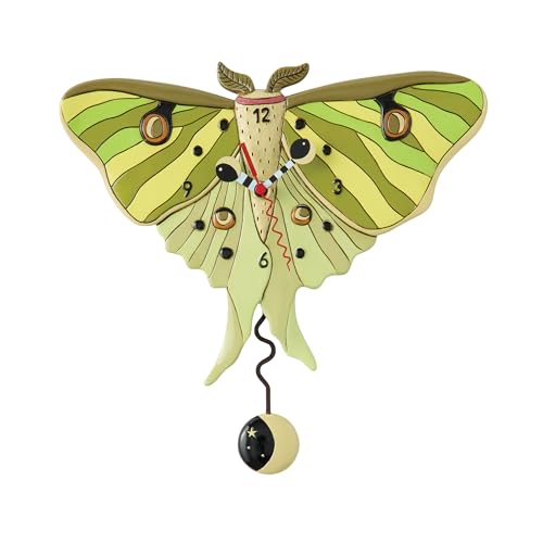 Enesco Allen Designs Selene Moth Battery-Operated Pendulum Wall Clock 9.06 Inch Multicolor