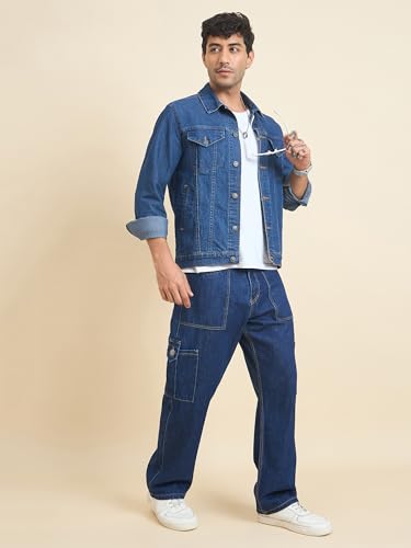 Image of STUDIO NEXX Men's Baggy fit Denim Cargo Pants |Non Stretchable| Wide Leg Jeans| Cargo Jeans|Baggy Cargos for Men
