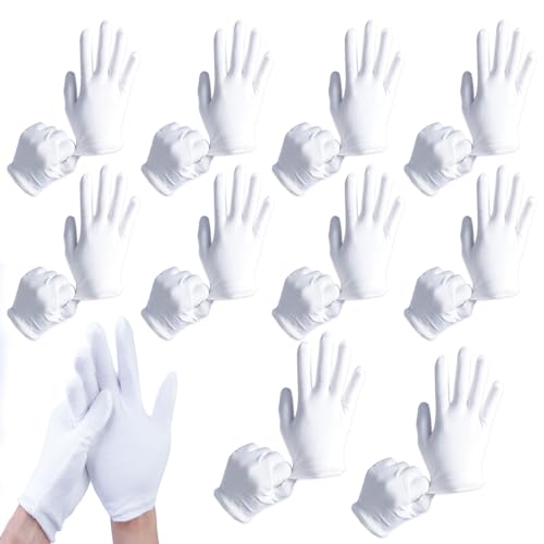 10 pares de guantes blancos de algodón, guantes de tela blanca, paño lavable y elástico para usos múltiples, guantes de algodón de cuidado, cómodos y transpirables, para el cuidado de la piel