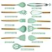 Kitchen Cooking Silicone Utensil Set with Holder, 14pcs Pioneer Wooden Spatula Measuring Spoon Set Kitchen Tools for Nonstick Cookware, Kitchen Gift for Woman Mom Family - Teal