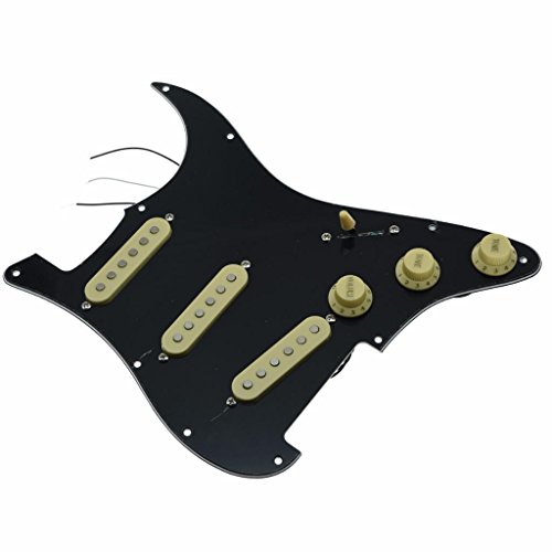 KAISH Loaded American ST/Strat Style SSS Pickguard Prewired Pick Guard with Ceramic Pickups for Stratocaster/Strat Black 3 Ply With Cream Covers and Knobs