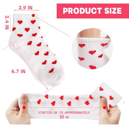 4 Pairs Heart Ankle Socks,Cute Novelty Crew Sock for Womens Teens Girls,Girlfriend,Wife as Valentine's Day Gift,Red Heart Pattern2