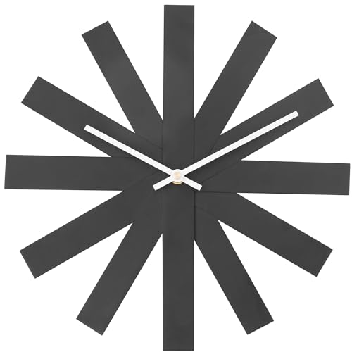 Wall Clock, 14 in Mid Century Modern Wall Clocks Battery Operated, Unique 3D Frameless Black Metal Wall Clock Silent Non Ticking for Kitchen, Bedroom, Office, Outdoor, Living Room Decor