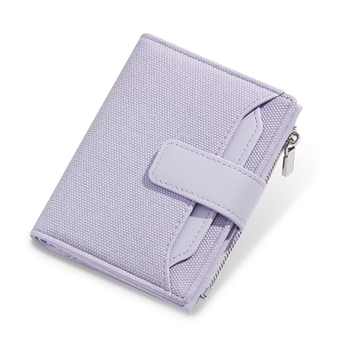 Wallet Women Small Bifold Leather Wallet Woven Embossing Girls Ladies Female Mini Purse with 18 Card Slots + 1 Zipper Coin Pocket + 1 Cash Slot (Light Purple)