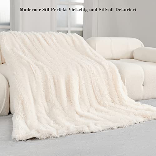 Fluffy Blanket 130×160Cm, Soft Cozy Faux Fur Throw Blanket, Cream White Throw Blanket, Decorative Blanket For Couch Sofa, Fuzzy Throws, Plush Blankets, Bedspreads, Throws And Blankets For All Seasons #TOP5
