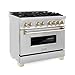 ZLINE Autograph Edition 36 in. 4.6 cu. ft. Legacy Dual Fuel Range with 6 Burner Gas Cooktop and Electric Convection Oven in Stainless Steel and Polished Gold Accents (RAZ-36-G)