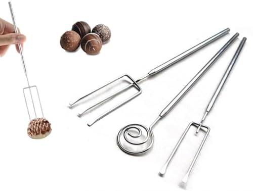COZERI Lot de 3 fourchettes à chocolats en acier inoxydable pour chocolats faits à la main, chocolat, truffe, pralines avec grille, parfaits pour fondue et bonbons DIY