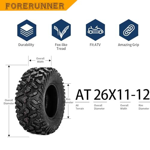 Image of FORERUNNER 26x11-12 ATV Tires, All Terrain TRS (Pack of 2, Tubeless) | FORERUNNER 6PR 26x11-12 ATV UTV Trail Mud Sand Off-Road Tires