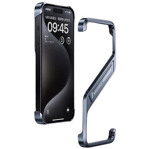 Coque en métal pour iPhone 15 Pro Max avec béquille réglable et cadre fin