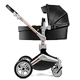  hot mom Cochecito de bebé, cuero Pu, asiento ajustable, cesta de dormir y combinación de asiento cochecito multifuncional，negro