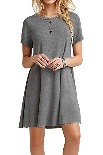VIISHOW Womens Casual Loose Fit Short Sleeve T Shirt Dress Basic Midi Tunic Dresses Grey S