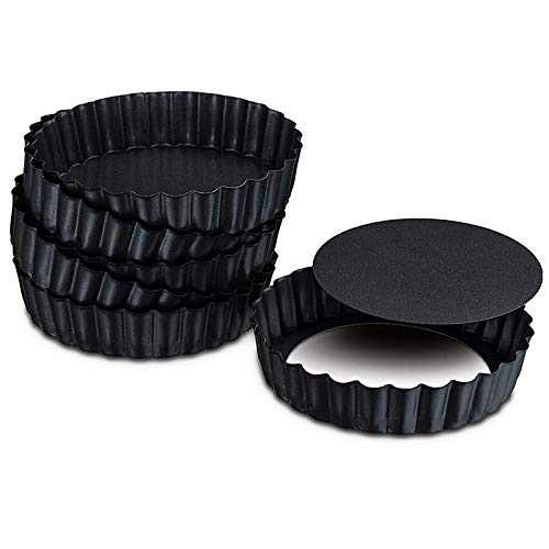 Set 6 Teglie Mini Per Dolci Con Fondo Rimovibile - Diametro 12cm, Acciaio Carbonio, Per Quiche E Torte