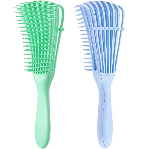 2 Pieces Detangling Brush for Afro America/African Hair Textured 3a to 4c Kinky Wavy/Curly/Coily/Wet/Dry/Oil/Thick/Long Hair, Knots Detangler Easy to Clean (Light Blue, Light Green)