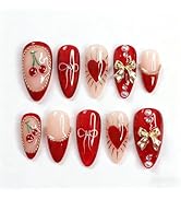 30Pcs yefiuo Valentine Press on Nails Almond Medium Fake Nails Press ons Handmade False Nails Glu...