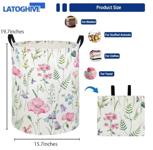 Image of Baby Laundry Hamper kids laundry Basket Waterproof Laundry Bag for Bedroom Clothes Organizer Room Decor(Pink Flower)