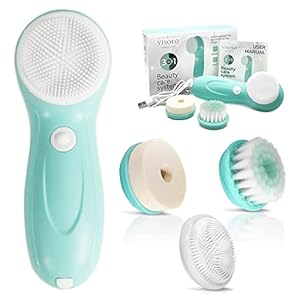 Rechargeable Facial Cleansing Brush | Exfoliating Spin Face Brush Cleanser Applicator Washing Scrubber Kit Set Cleaning Silicone Wash Mask Scrub Electric Spinning Cleaner Exfoliator Dry With 3 Brushes