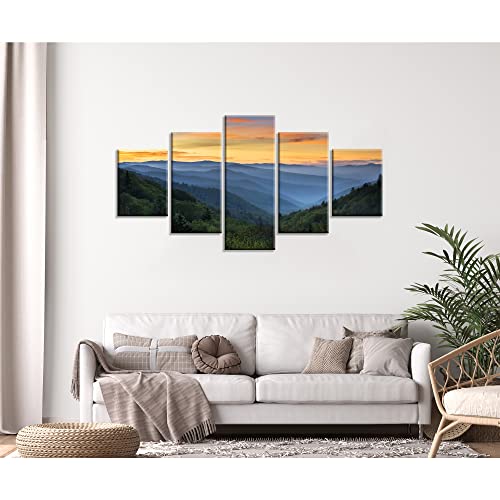 Great Smoky Mountains National Park Canvas Wall Art, North Carolina Sunrise Landscape Wall Decor, Pictures Paintings Decorations Posters Prints Framed Ready To Hang(60''Wx32''H) #TOP3