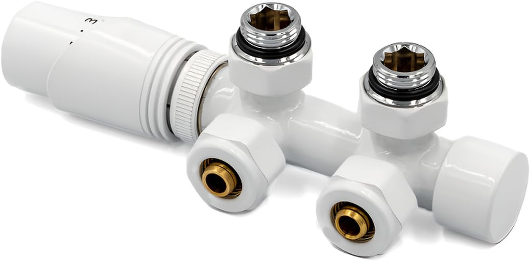 KNM Trade Multiblock Set Heizkörper Thermostat Weiß | Winkelkombinationsventil, Frostschutz, PEX/AL/PEX, Ventilkopf M30, Design, Heizkörper