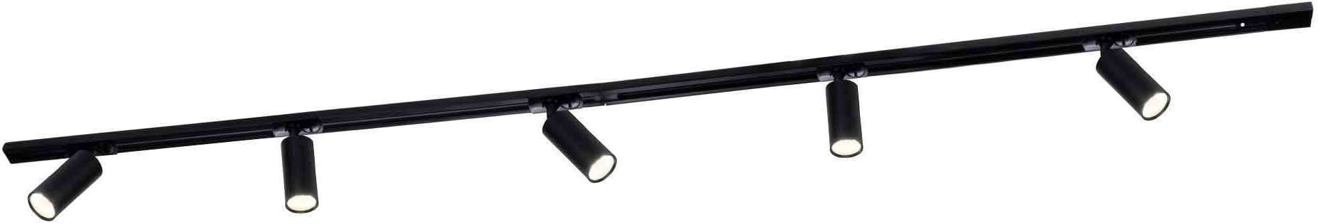 Ledvion - Track Lighting, 2m, 1-Phase, 3W, Including 5 GU10 LED Bulbs, Black, 2700K, 5 Spotlights, Ceiling Lights, gu10 led Bulbs, Kitchen Lights Ceiling, Extendable & Flexible