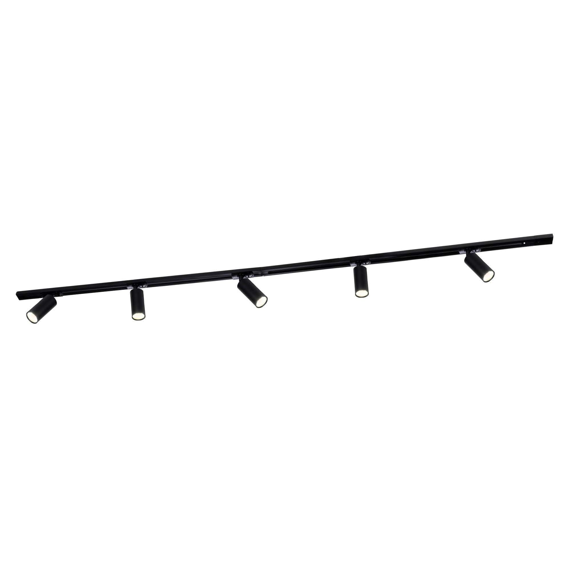 Ledvion - LED Track Lighting 2M + 5 Track Spots (5W, 2700K, Black, Dimmable), 1-Phase Track Fixture, Track Lighting Fixture, Track Spot Fixture