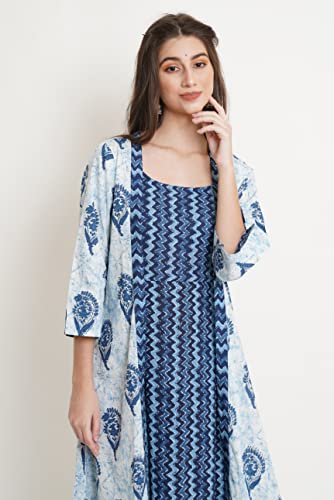Image of COTLAND Fashions Jaipuri Cotton Flared Strappy Dress with Jacket for Women