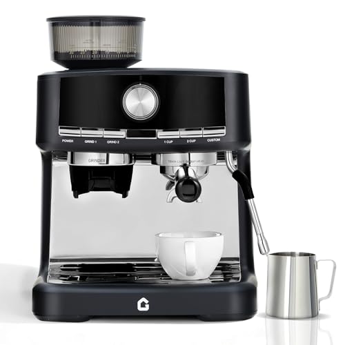 GarveeTechMachine à expresso-20 bars avec broyeur et mousseur à lait, machine à café professionnelle avec réservoir d'eau amovible de 1,5 L, 30 réglages de mouture et porte-filtre de 58 mm