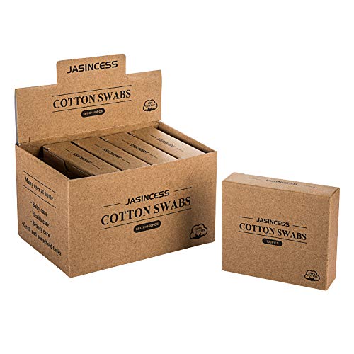 JASINCESS 500 Count Cotton Swabs Natural Double Round Tips Cotton Buds with Strong Bamboo Sticks Multifunctional Sanitary Swabs Paper packaging (Bamboo Stick/Double Round Head)