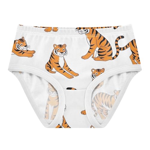 Panties for Girls, Tigers Pose White Toddler Briefs, Cotton Underwear Girls, 2T–8 Years