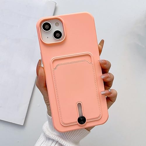 Coque iPhone 14 Pro Max silicone liquide rose premium porte-carte minimaliste