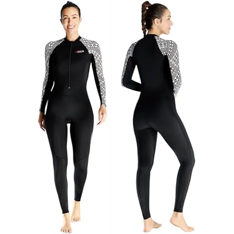 Skyone Dive Skins Swimsuit for Men Women, Long Sleeve UV Protection (Black Women, X-Small) Cover