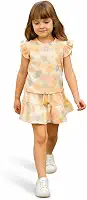 Conjunto Infantil Verão Feminino Jardim Encantado Camiseta com Babado + Short em Barra Godê Para Meninas Tamanho 1 à 7 anos